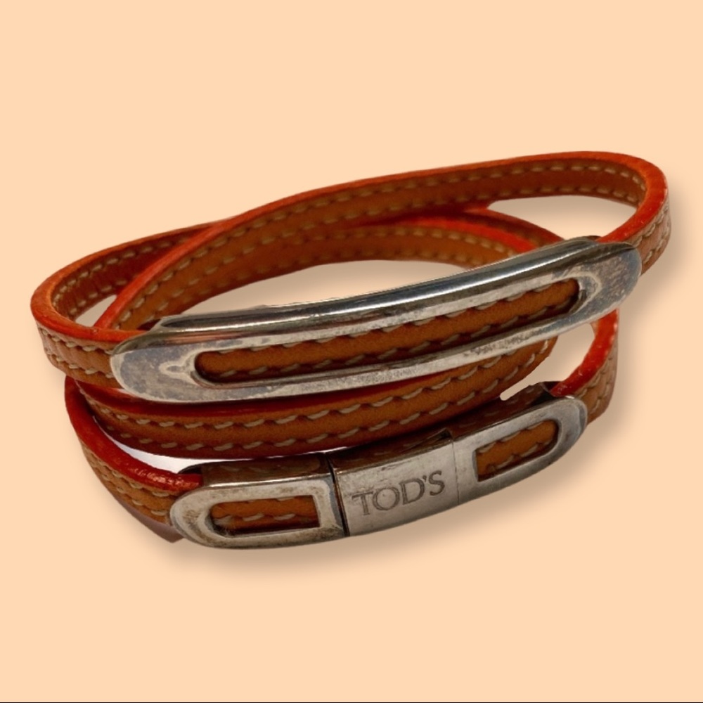 TOD'S Triple Wrap Leather & Silver Bracelet